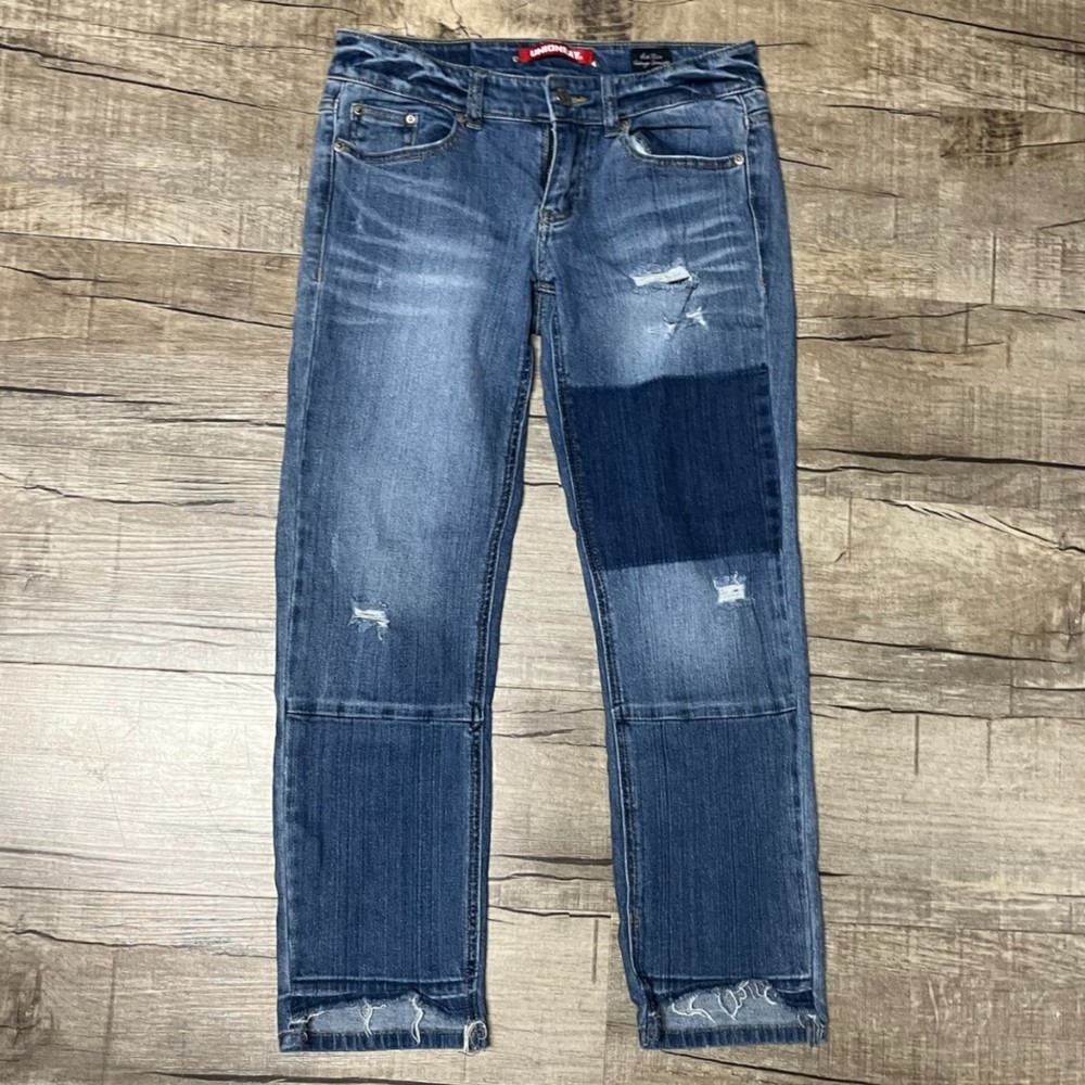 Unionbay Denim Jeans Distressed PatchWork Straight Mid Rise Ankle Pants Size 1